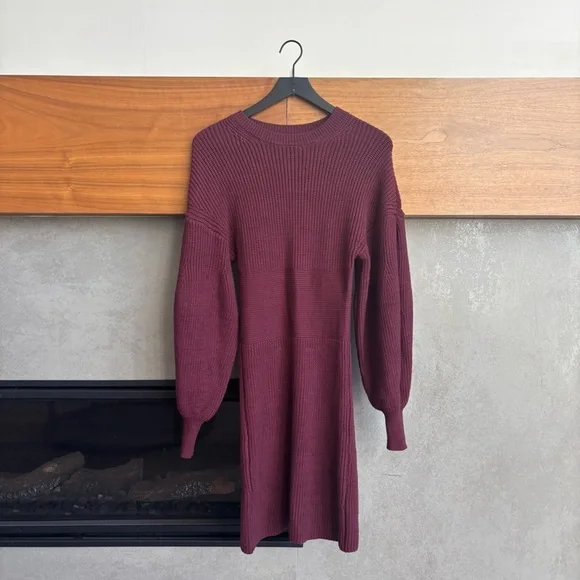 STAUD Marlebone Rib Knit Mini Dress With Balloon Sleeve, Size S - Picture 7 of 16